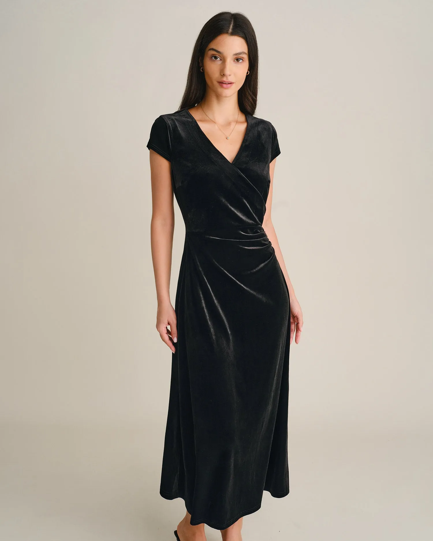 Black V Neck Velour Maxi Dress sold by rihoas