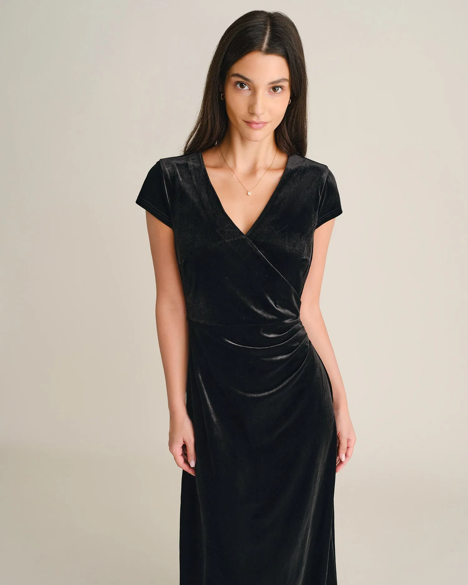 Black V Neck Velour Maxi Dress sold by rihoas product image thumbnail 2