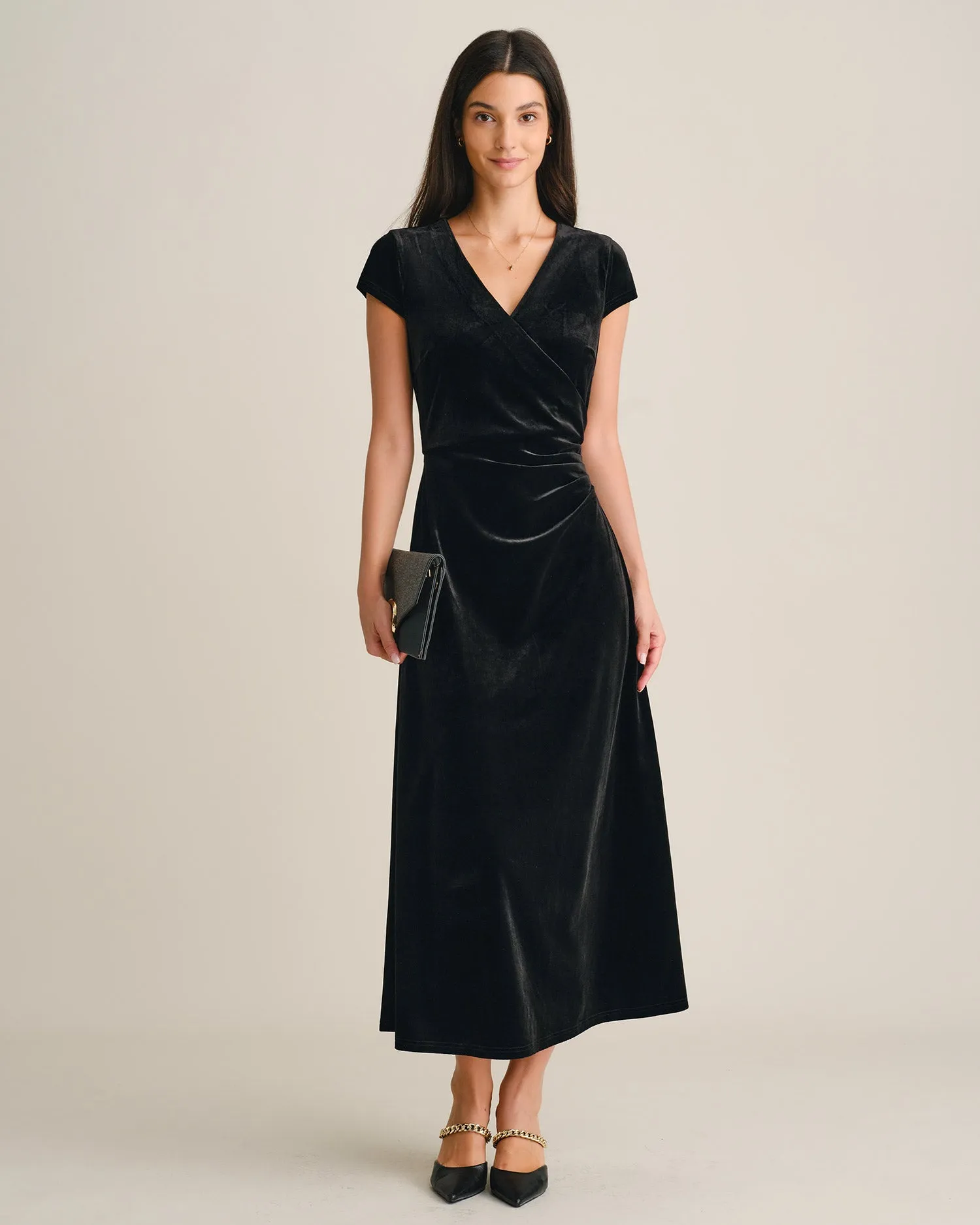 Black V Neck Velour Maxi Dress sold by rihoas product image thumbnail 3