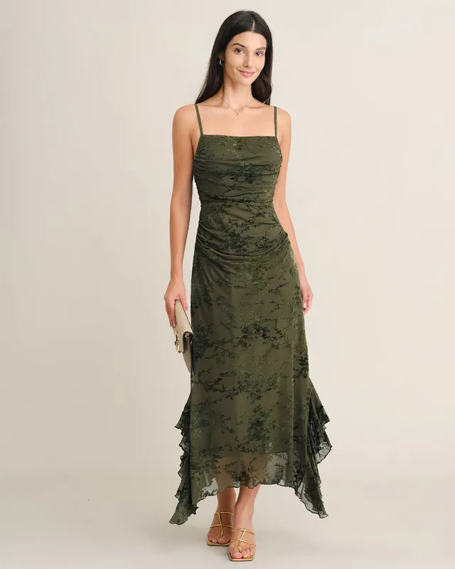 Green Floral Ruffle Mesh Midi Dress made by rihoas