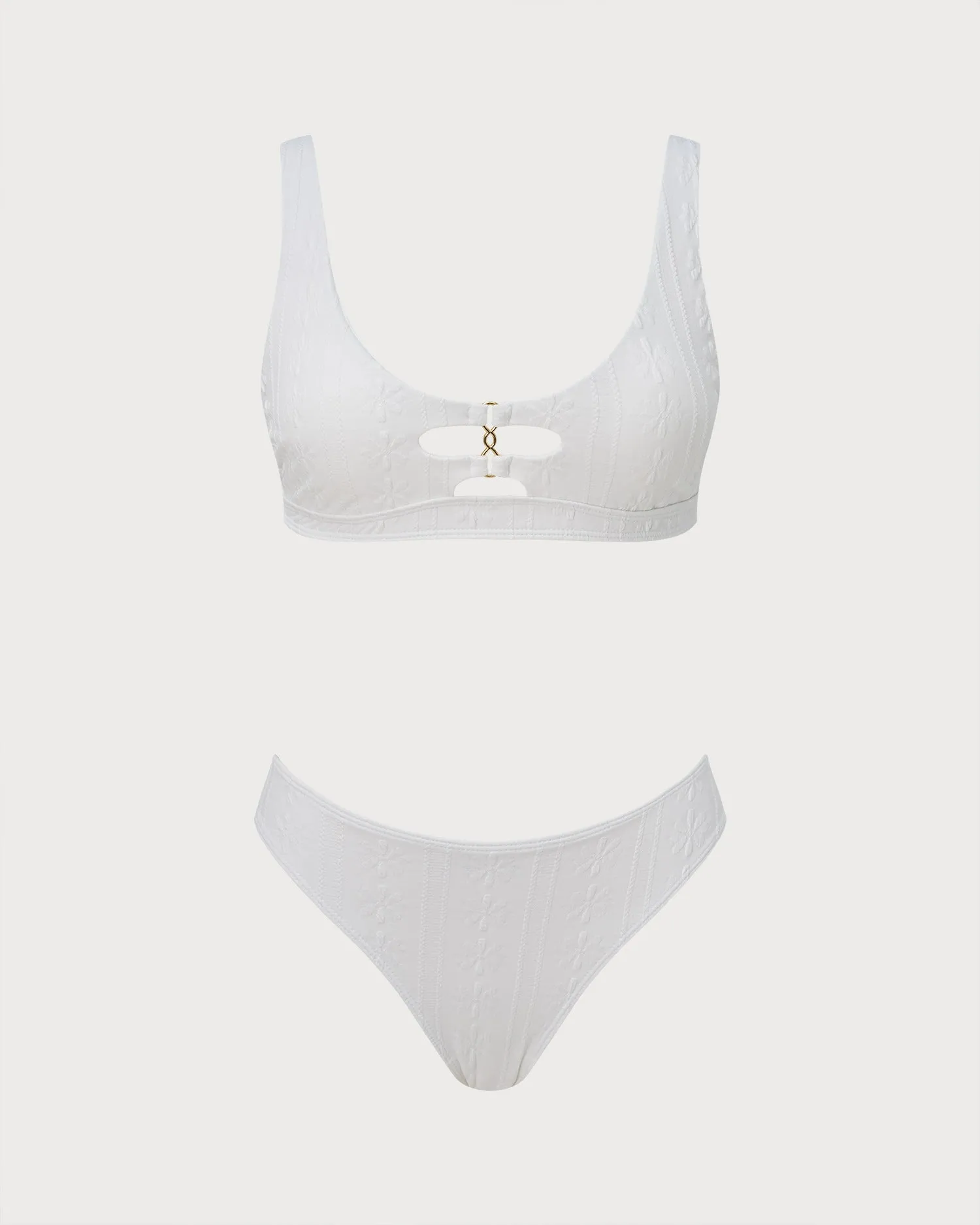 White Jacquard Strap Triangle Tankini Set sold by rihoas product image thumbnail 4