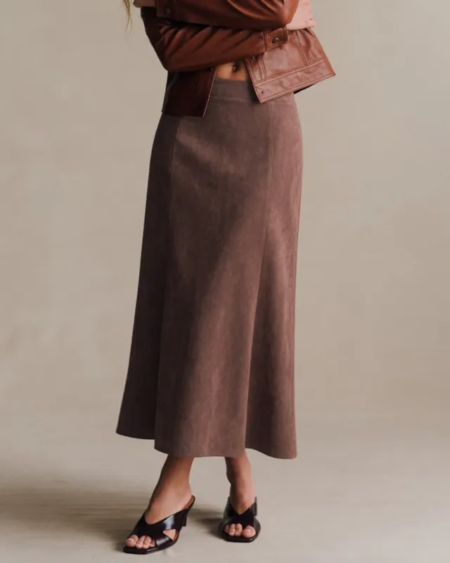 Coffee Zipper A-Line Midi Skirt made by rihoas