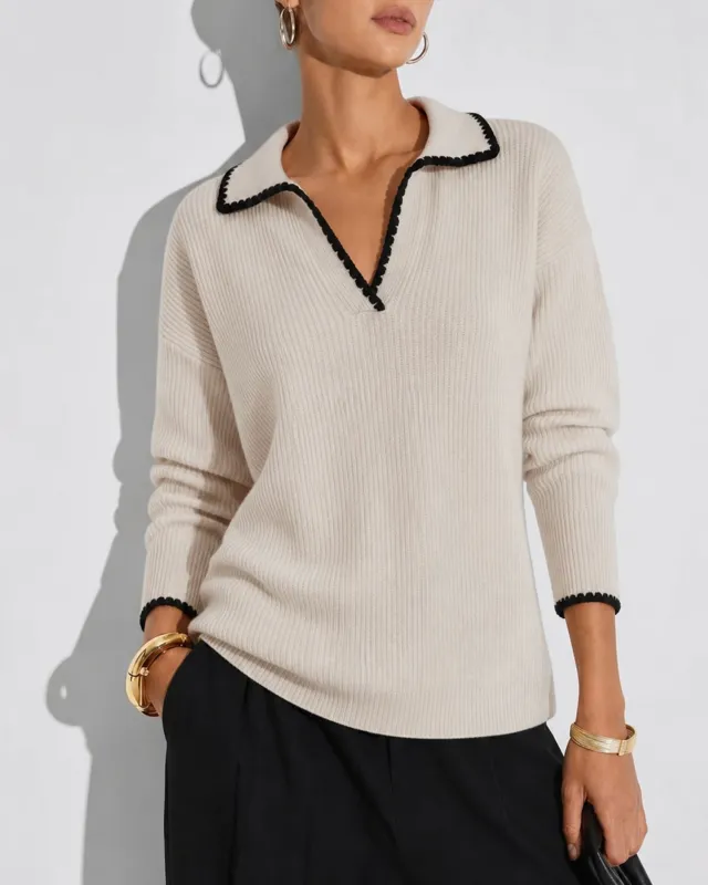 Beige Textured Contrasting Knit Sweater made by rihoas