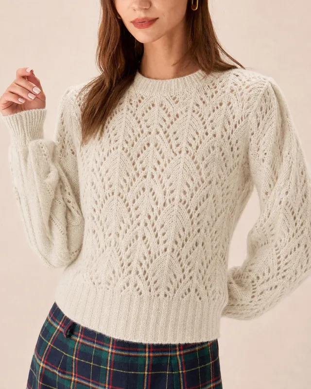 Beige Cut Out Textured Knit Sweater made by rihoas