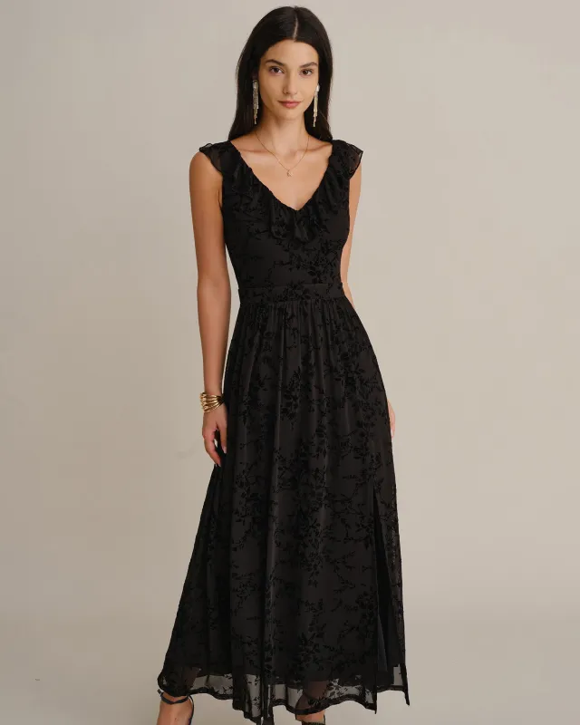 Black Sleeveless Floral Mesh Maxi Dress made by rihoas