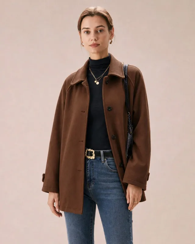 Brown Solid Single Breasted Jacket made by rihoas