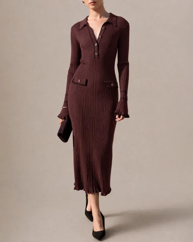Coffee Contrasting Tunic Sweater Midi Dress made by rihoas