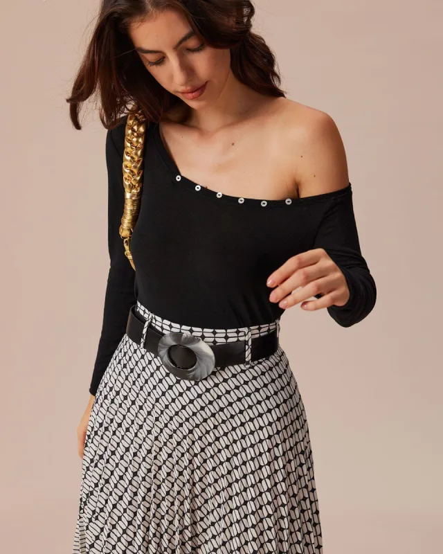 The Black One Shoulder Long Sleeve Tee sold by rihoas