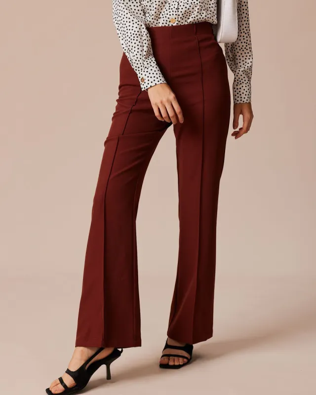 The Brick Red High Waisted Pleated Flare Pants sold by rihoas