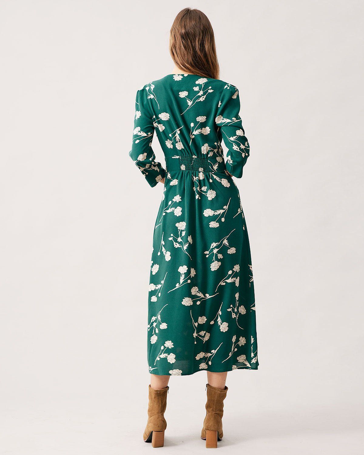 The Green V Neck Floral Long Sleeve Maxi Dress sold by rihoas product image thumbnail 5