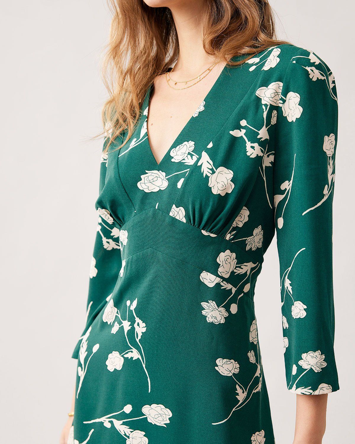The Green V Neck Floral Long Sleeve Maxi Dress sold by rihoas product image thumbnail 2