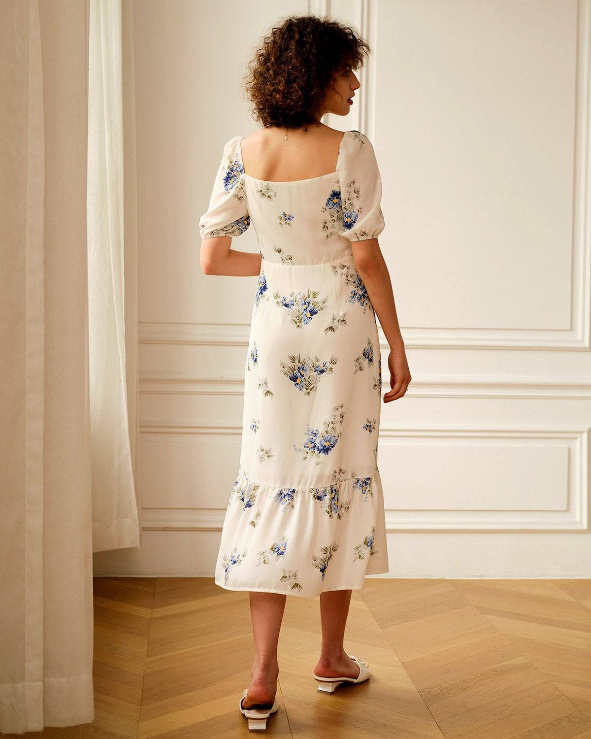 The Floral Ruffle Hem Midi Dress sold by rihoas product image thumbnail 5