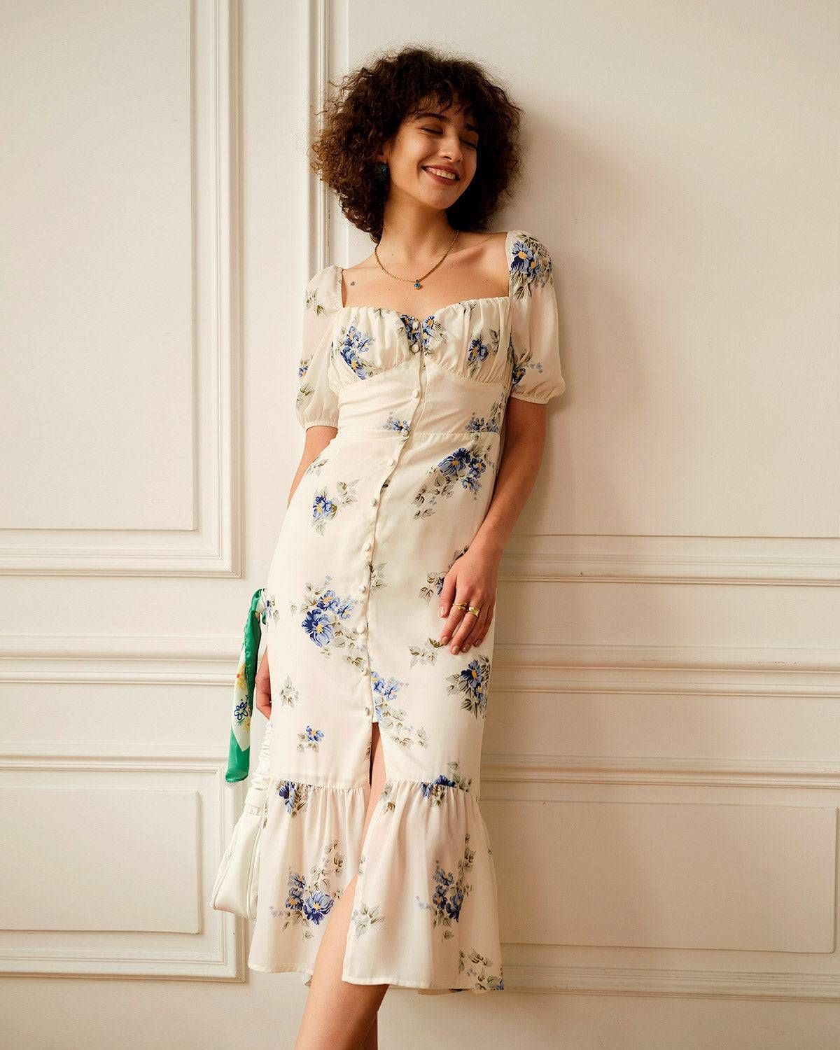 The Floral Ruffle Hem Midi Dress sold by rihoas