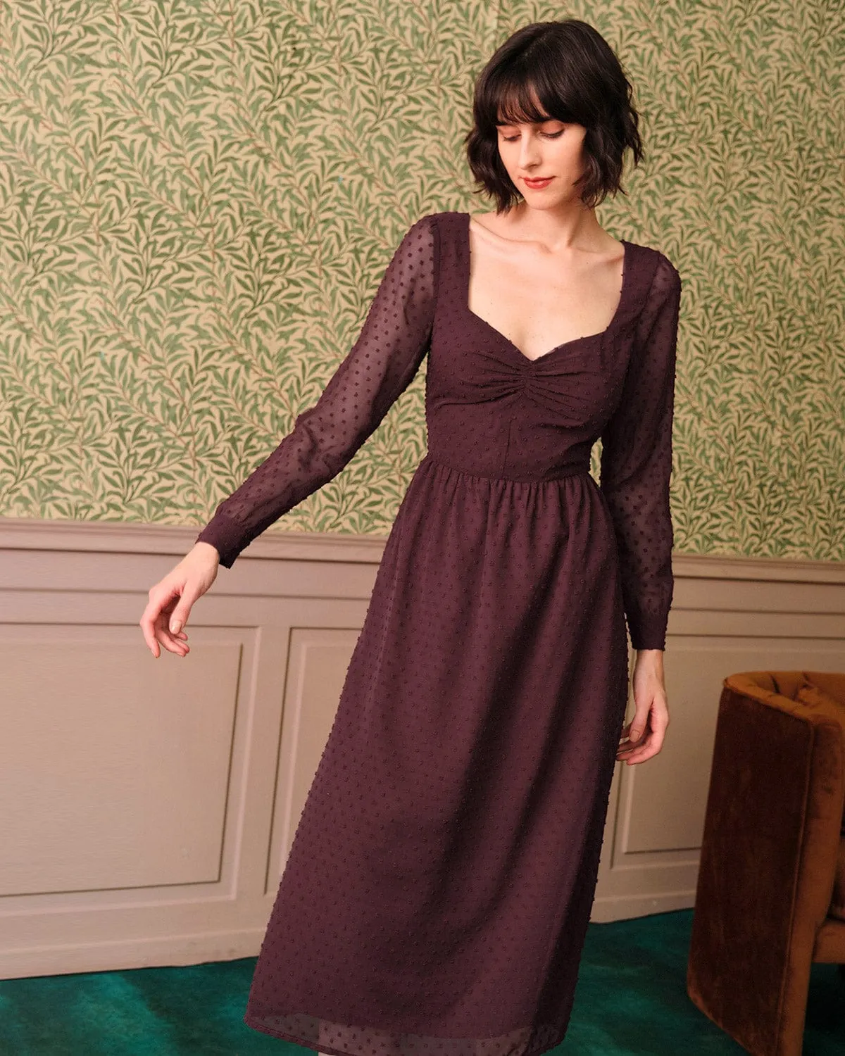The Sweetheart Neckline Sheer Sleeve Midi Dress sold by rihoas product image thumbnail 4