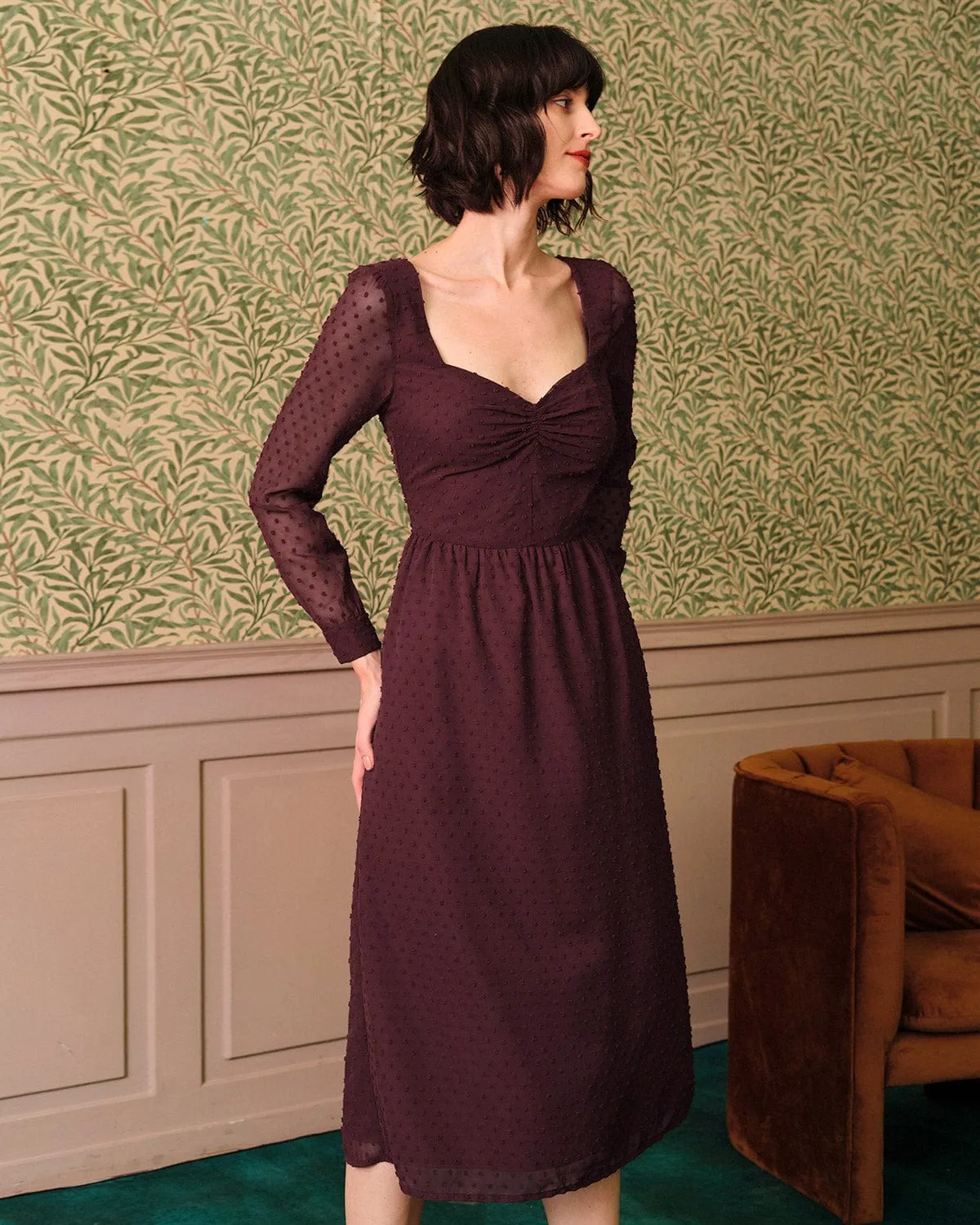 The Sweetheart Neckline Sheer Sleeve Midi Dress sold by rihoas product image thumbnail 3