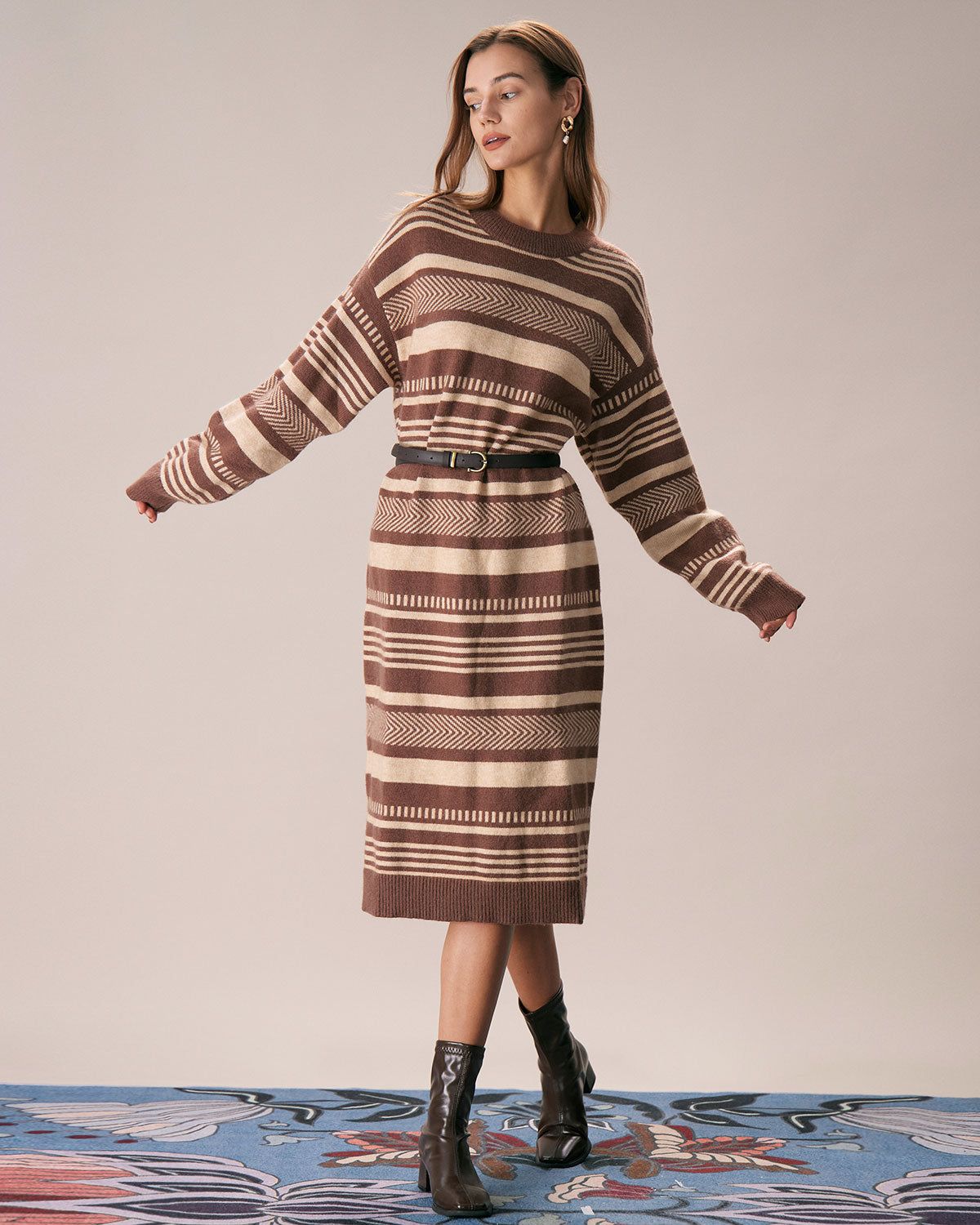 The Multi Colorblock Striped Sweater Midi Dress sold by rihoas product image thumbnail 3