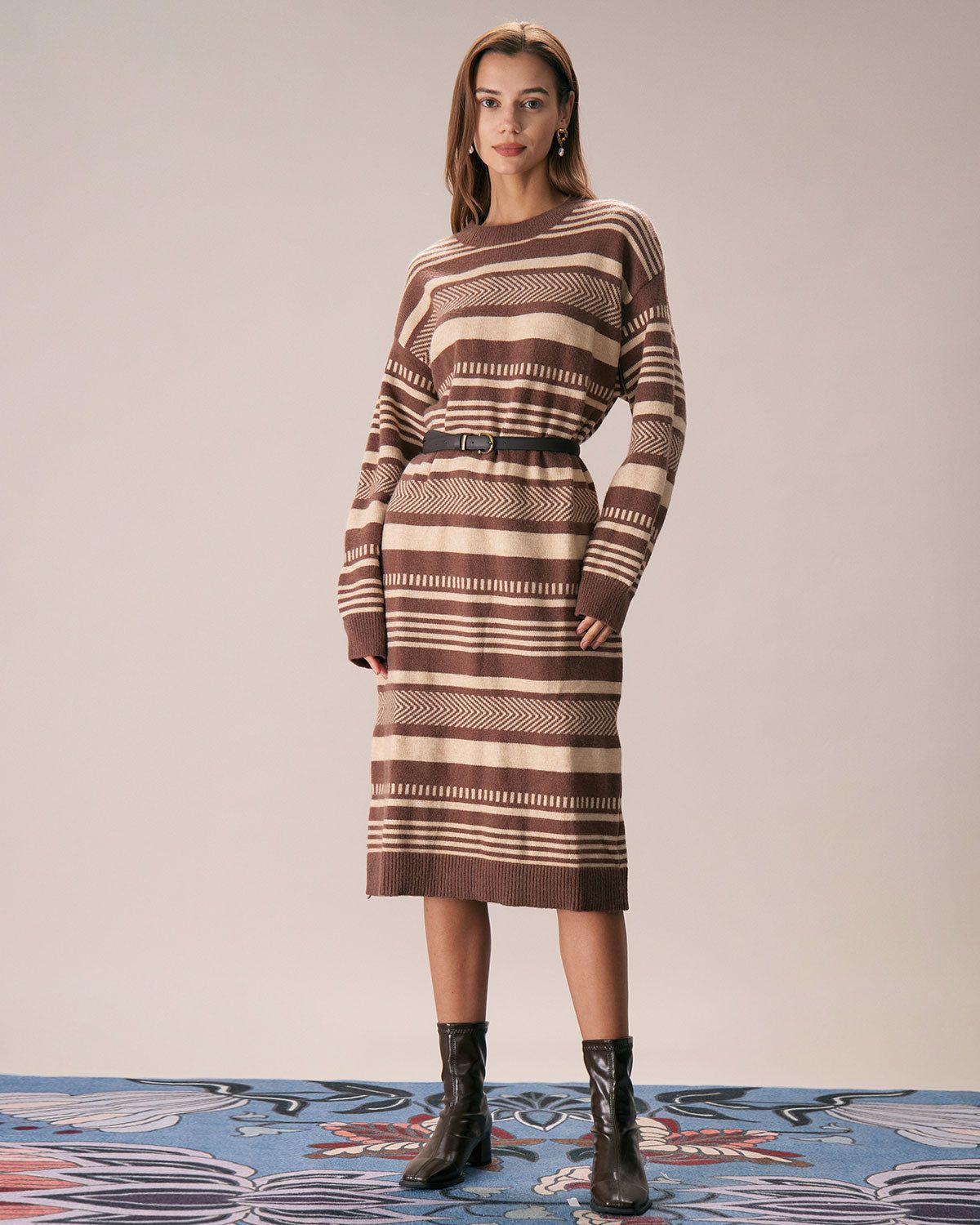 The Multi Colorblock Striped Sweater Midi Dress sold by rihoas product image thumbnail 4