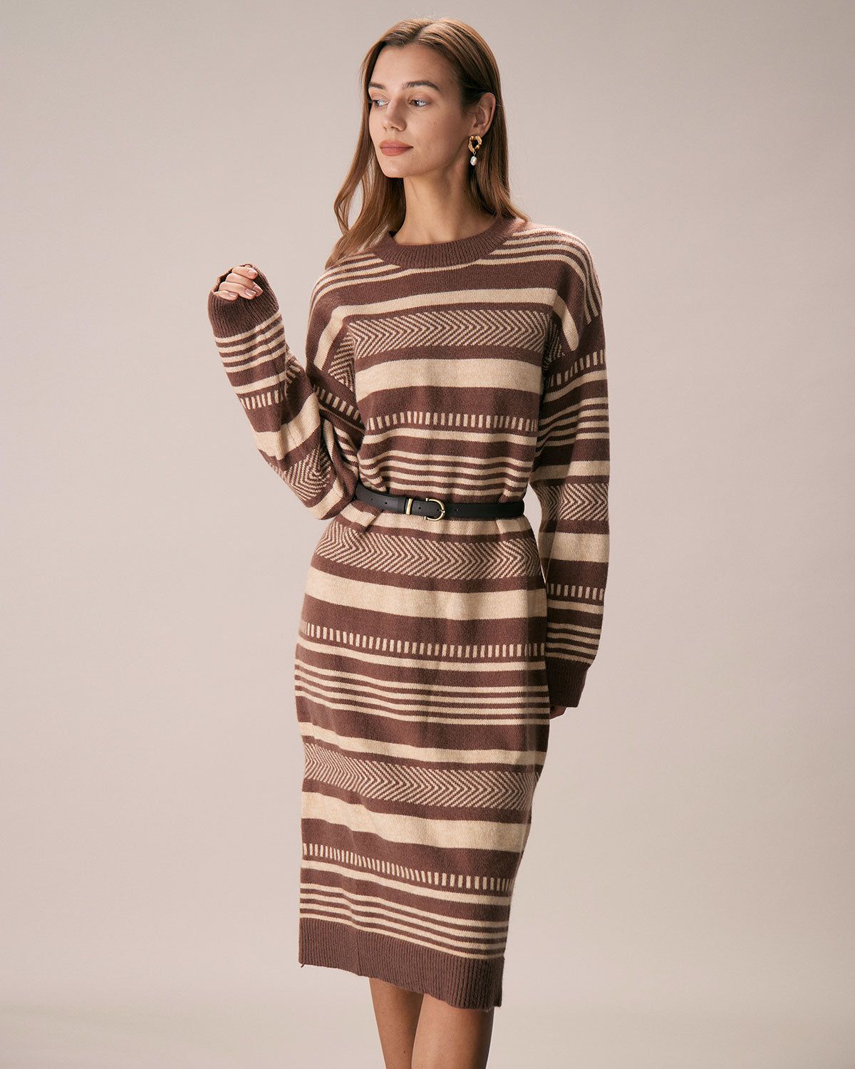 The Multi Colorblock Striped Sweater Midi Dress sold by rihoas