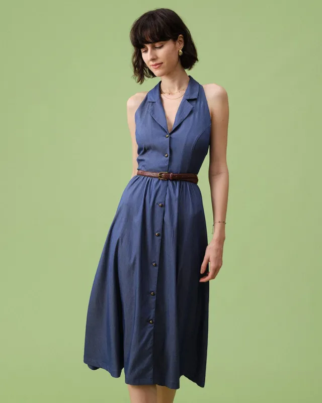 The Blue Lapel Tunic Sleeveless Midi Dress sold by rihoas
