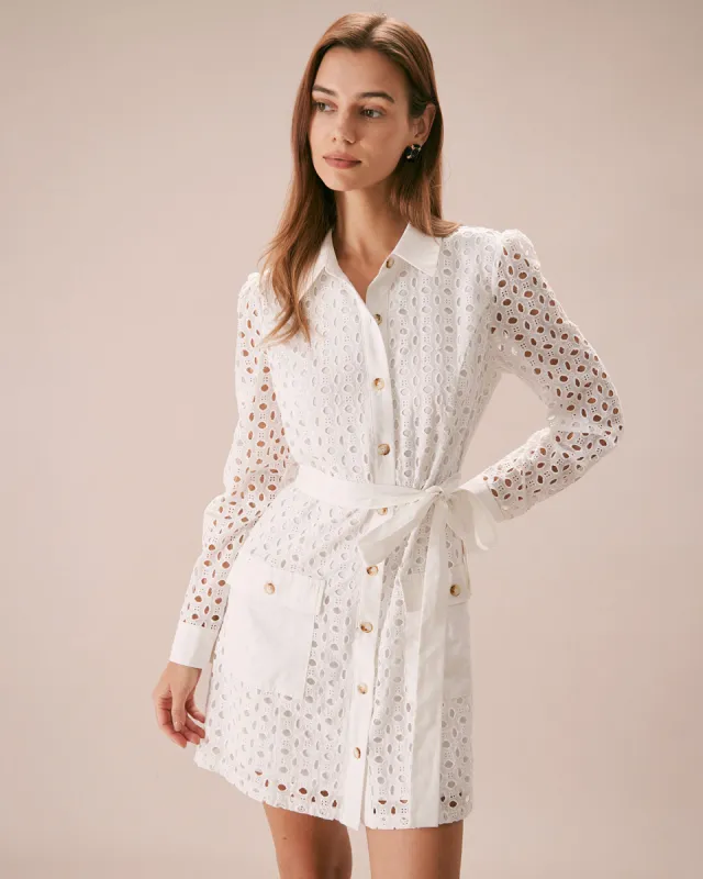 The White Eyelet Embroidery Shirt Mini Dress sold by rihoas