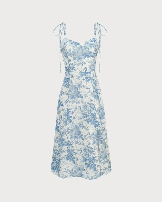 The Blue Sweetheart Neck Shirred Midi Dress sold by rihoas