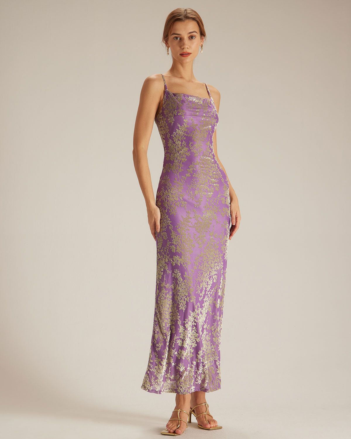 The Purple Cowl Neck Cutout Back Maxi Dress sold by rihoas product image thumbnail 3