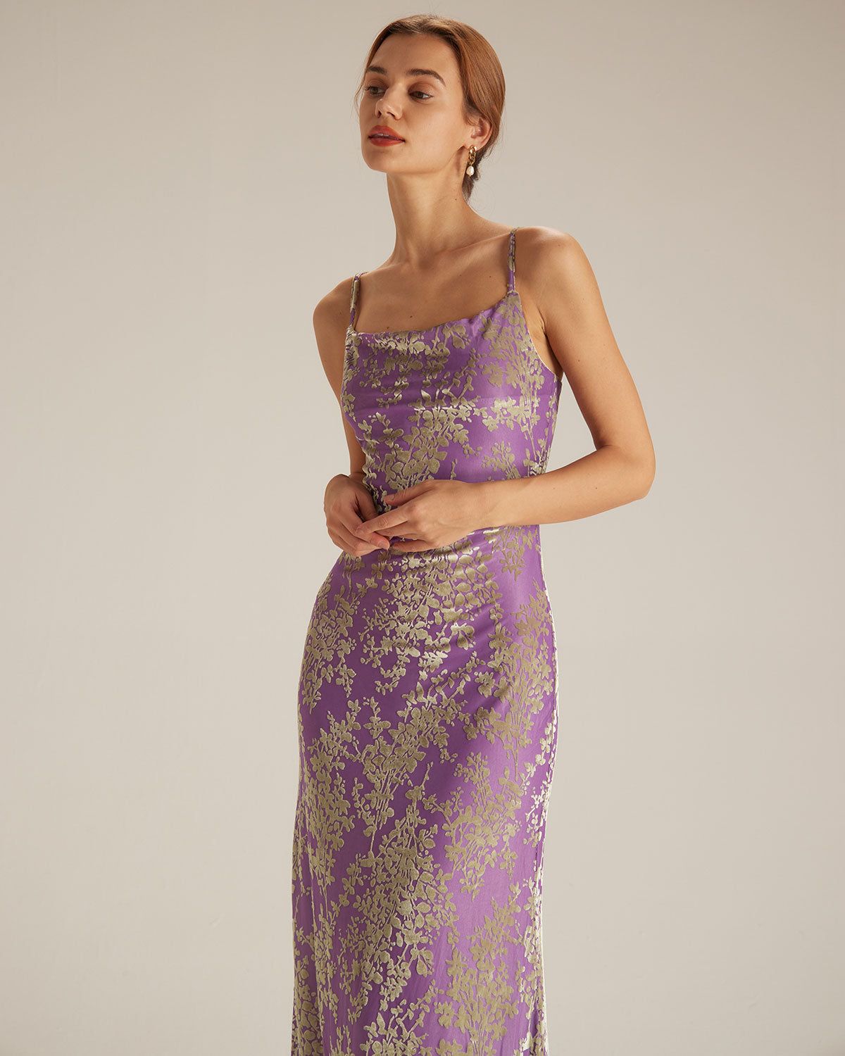The Purple Cowl Neck Cutout Back Maxi Dress sold by rihoas product image thumbnail 5