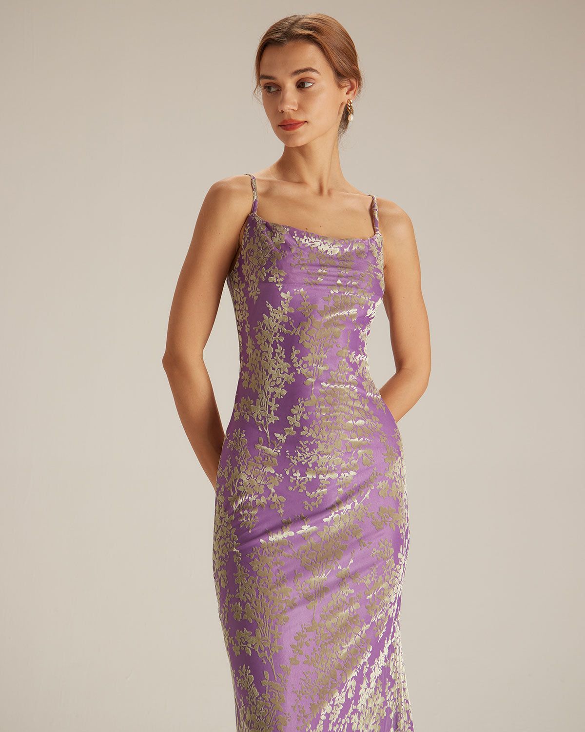 The Purple Cowl Neck Cutout Back Maxi Dress sold by rihoas product image thumbnail 2