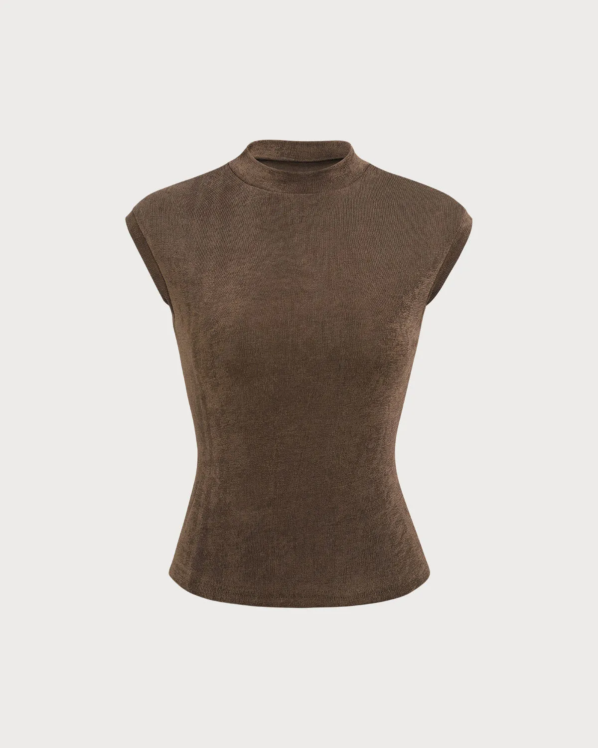 Women's Brown Mock Neck Sleeveless Knit Top sold by rihoas