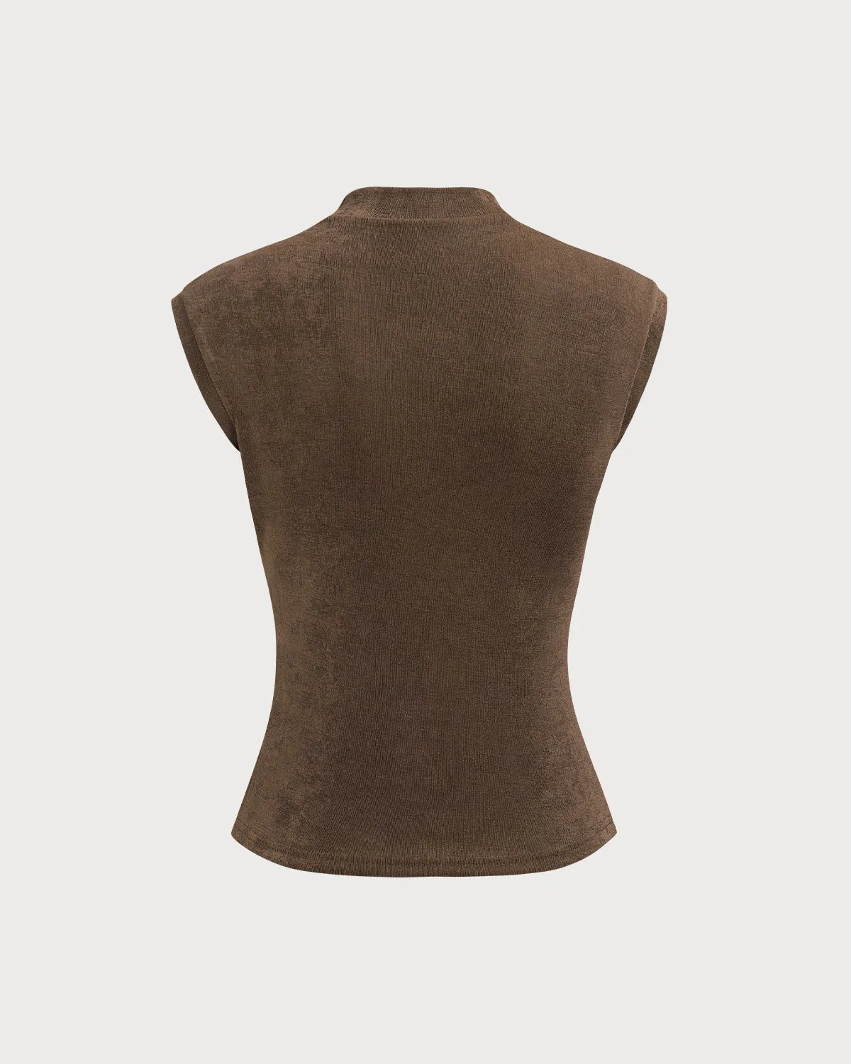 Women's Brown Mock Neck Sleeveless Knit Top sold by rihoas product image thumbnail 2