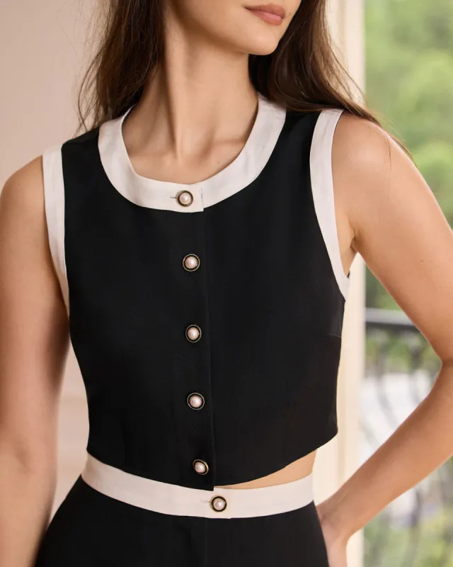 The Black Round Neck Colorblock Tank Top sold by rihoas