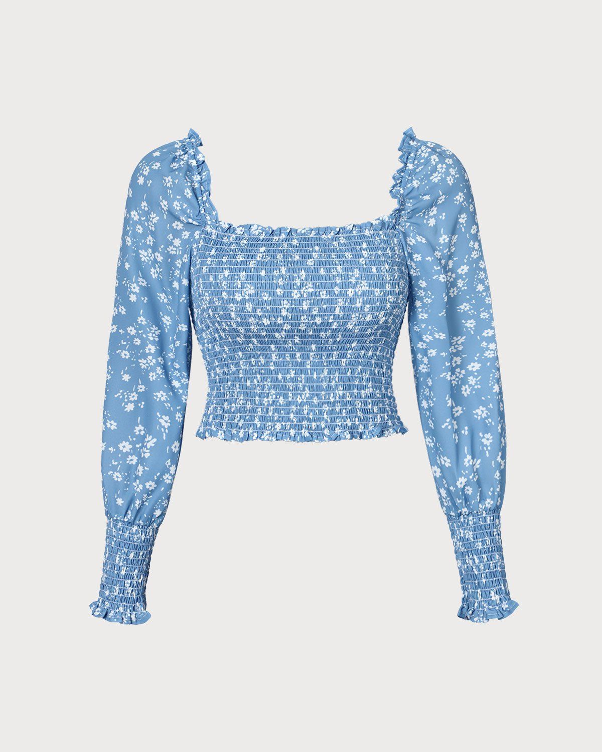 The Blue Square Neck Floral Shirred Blouse sold by rihoas product image thumbnail 6