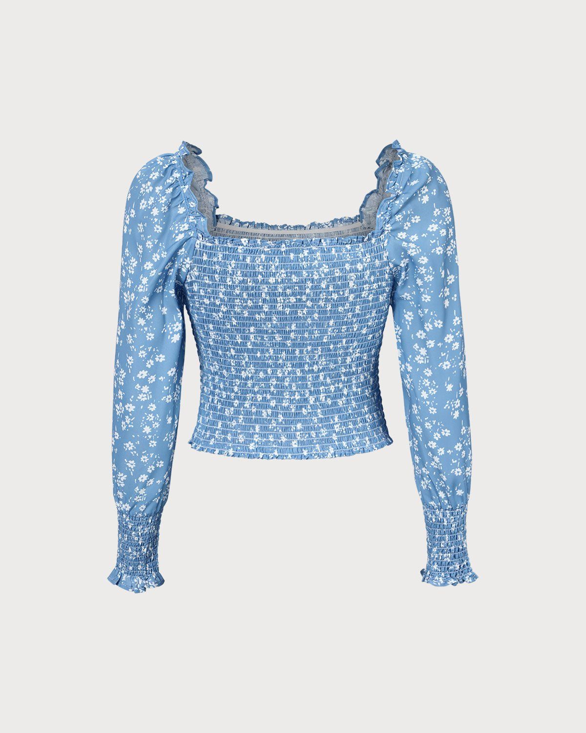 The Blue Square Neck Floral Shirred Blouse sold by rihoas product image thumbnail 7