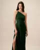 Women's Green One-shoulder Satin Maxi Dress sold by rihoas