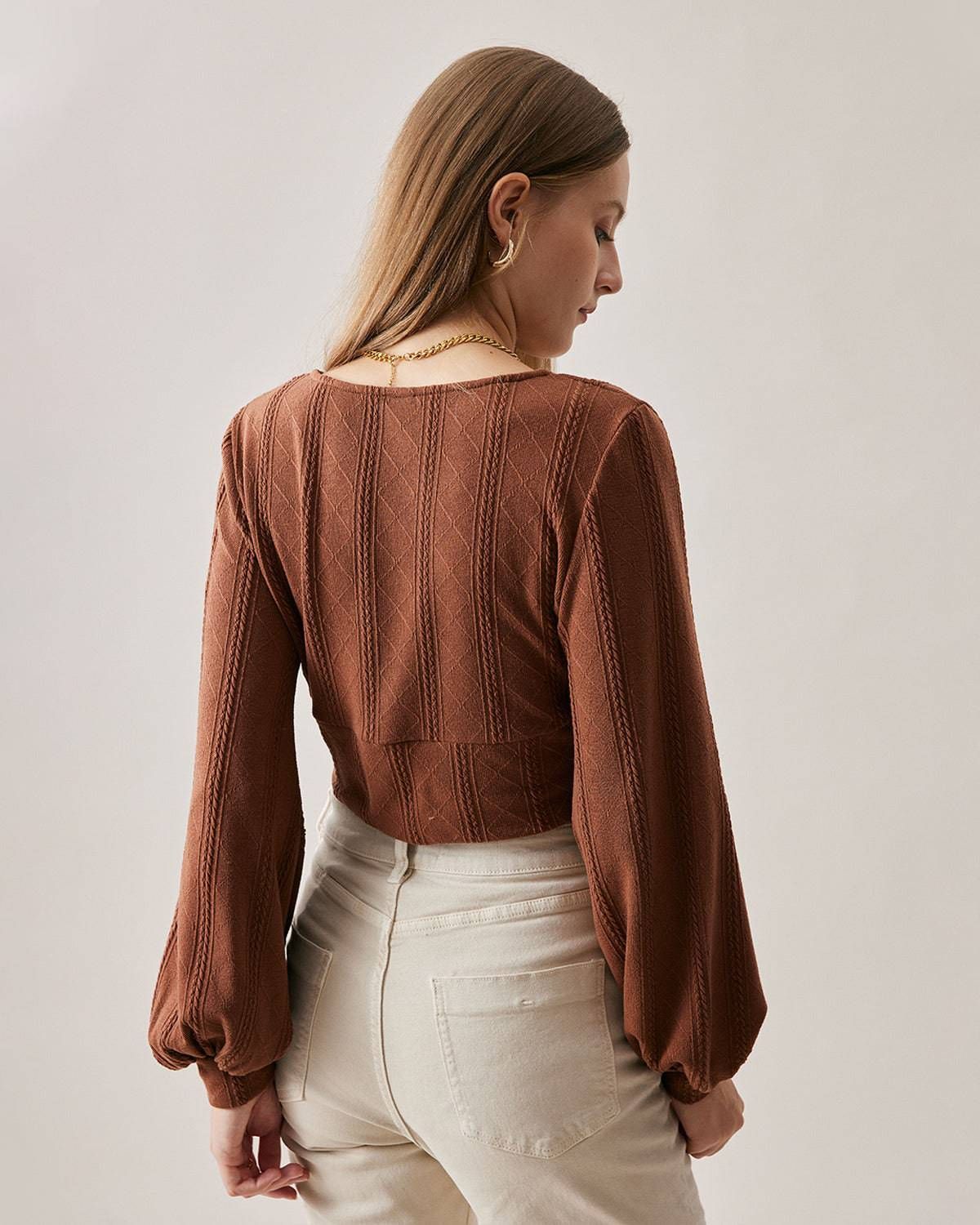 The Deep V-neck Knitted Crop Top sold by rihoas product image thumbnail 5