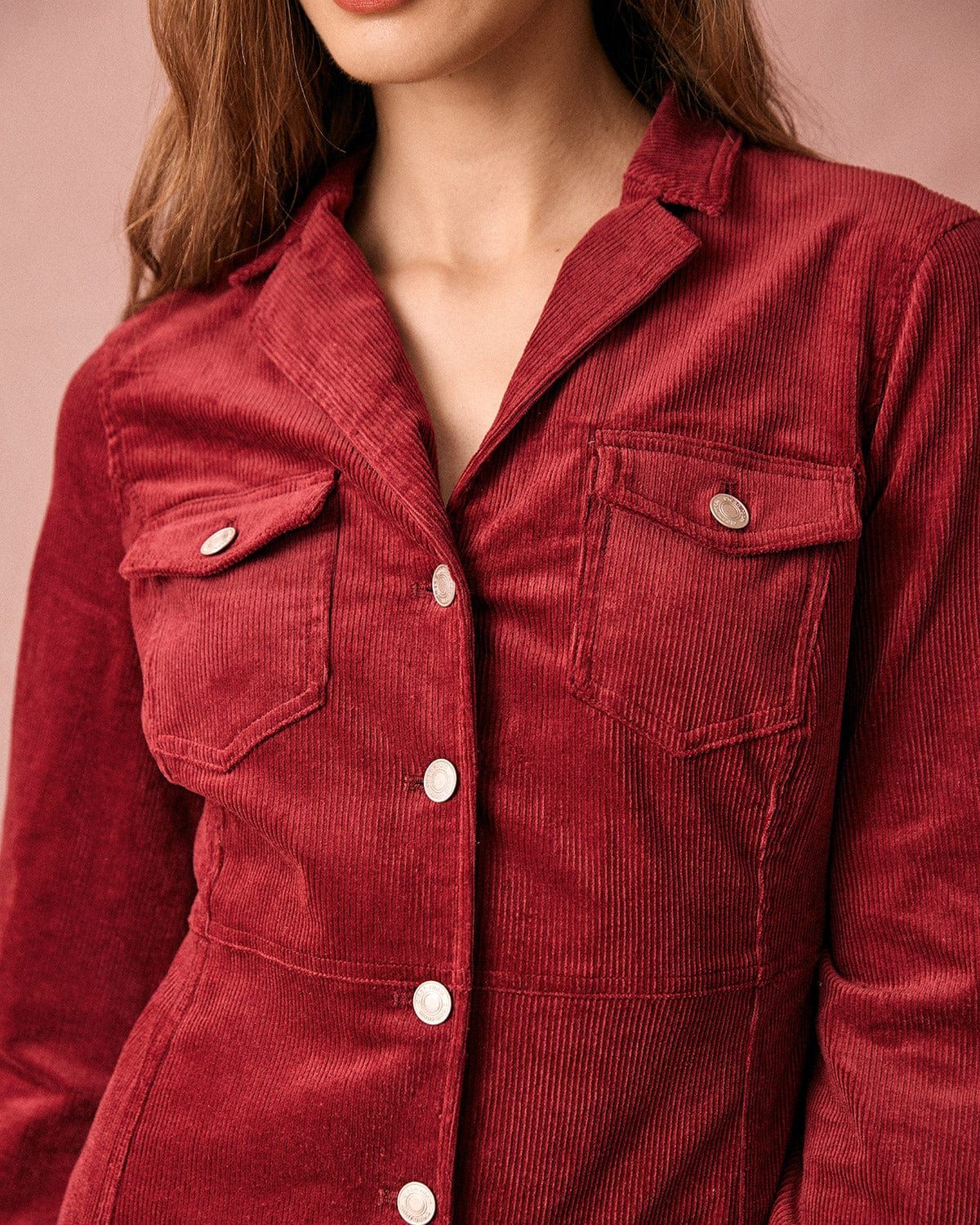 The Collared Long Sleeve Corduroy Midi Dress sold by rihoas product image thumbnail 2