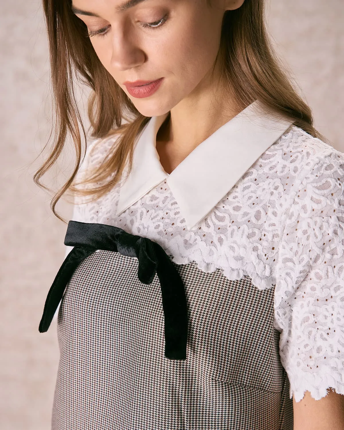 The Grey Shirt Collar Spliced Plaid Mini Dress sold by rihoas product image thumbnail 2