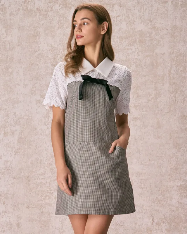 The Grey Shirt Collar Spliced Plaid Mini Dress sold by rihoas