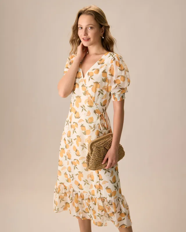 The Yellow Lemon Wrap Midi Dress sold by rihoas