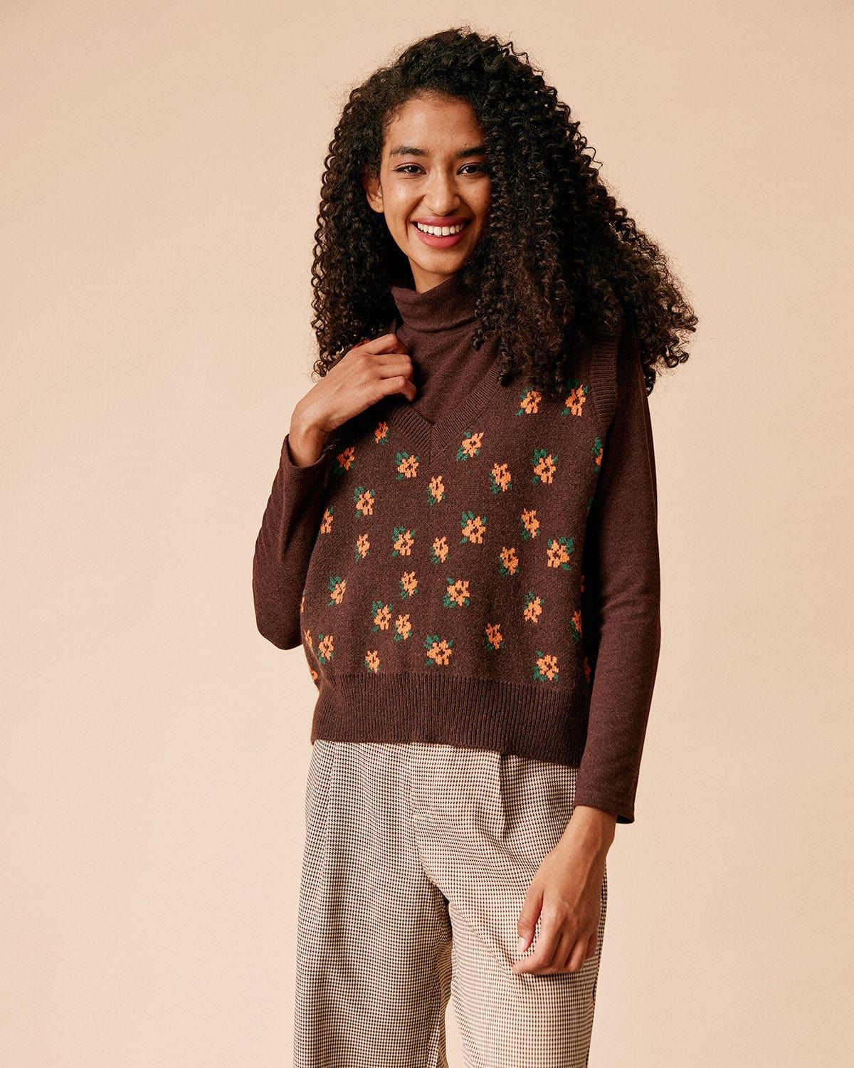 The V Neck Ribbed Floral Sweater Vest sold by rihoas product image thumbnail 4