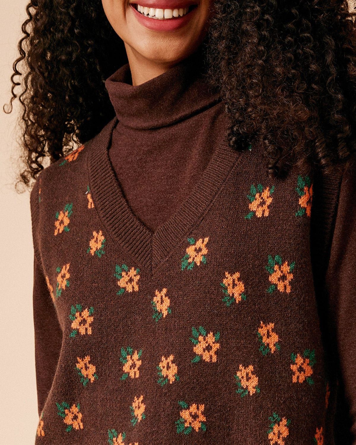 The V Neck Ribbed Floral Sweater Vest sold by rihoas product image thumbnail 2