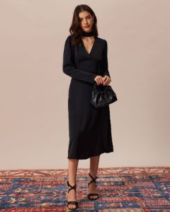 The Black Halter Cut Out Back Midi Dress sold by rihoas