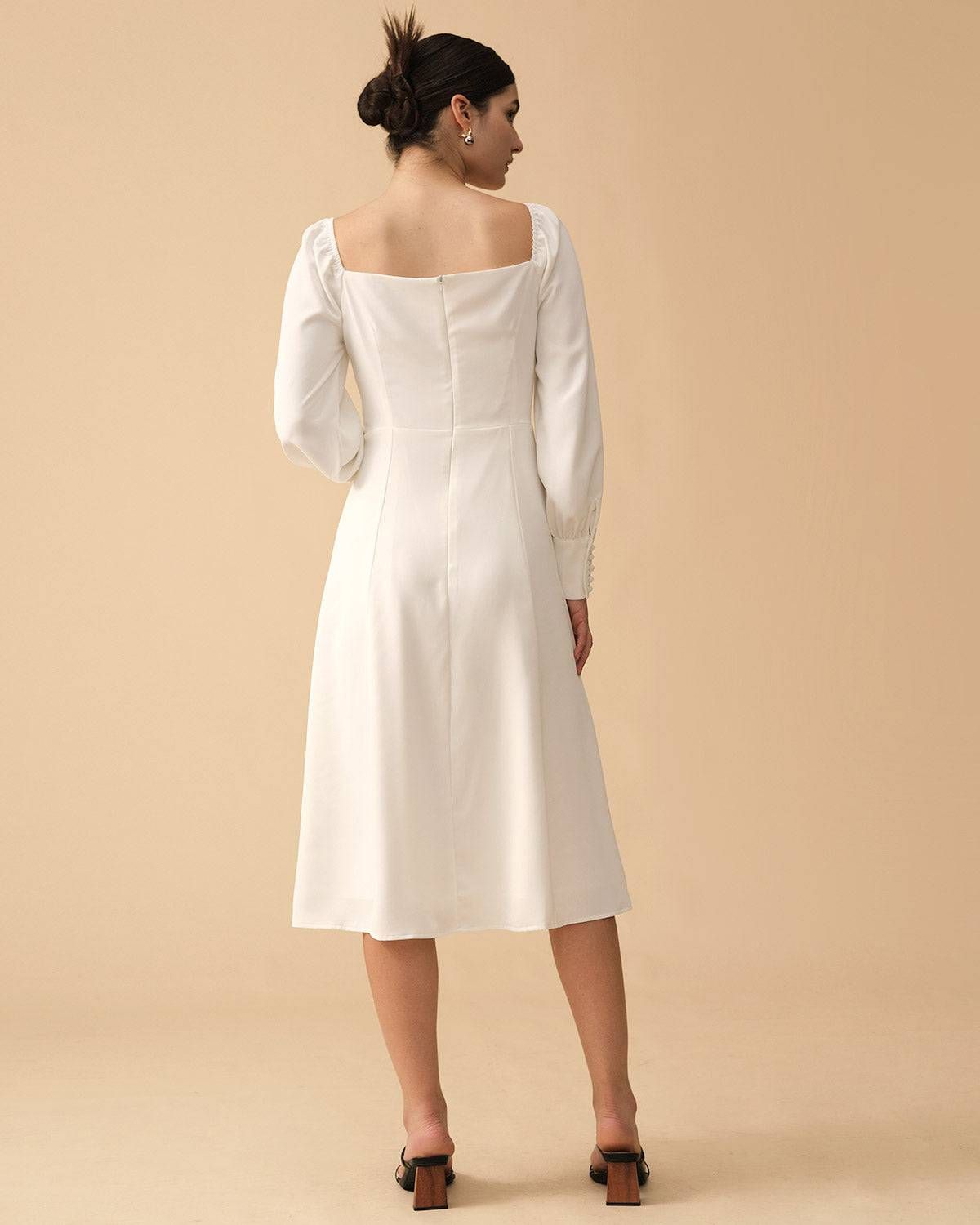 The Square Neck Long Sleeve Slit Midi Dress sold by rihoas product image thumbnail 5