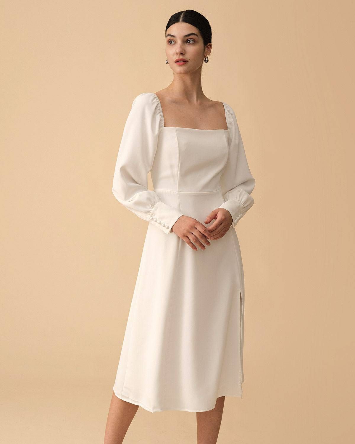 The Square Neck Long Sleeve Slit Midi Dress sold by rihoas product image thumbnail 4