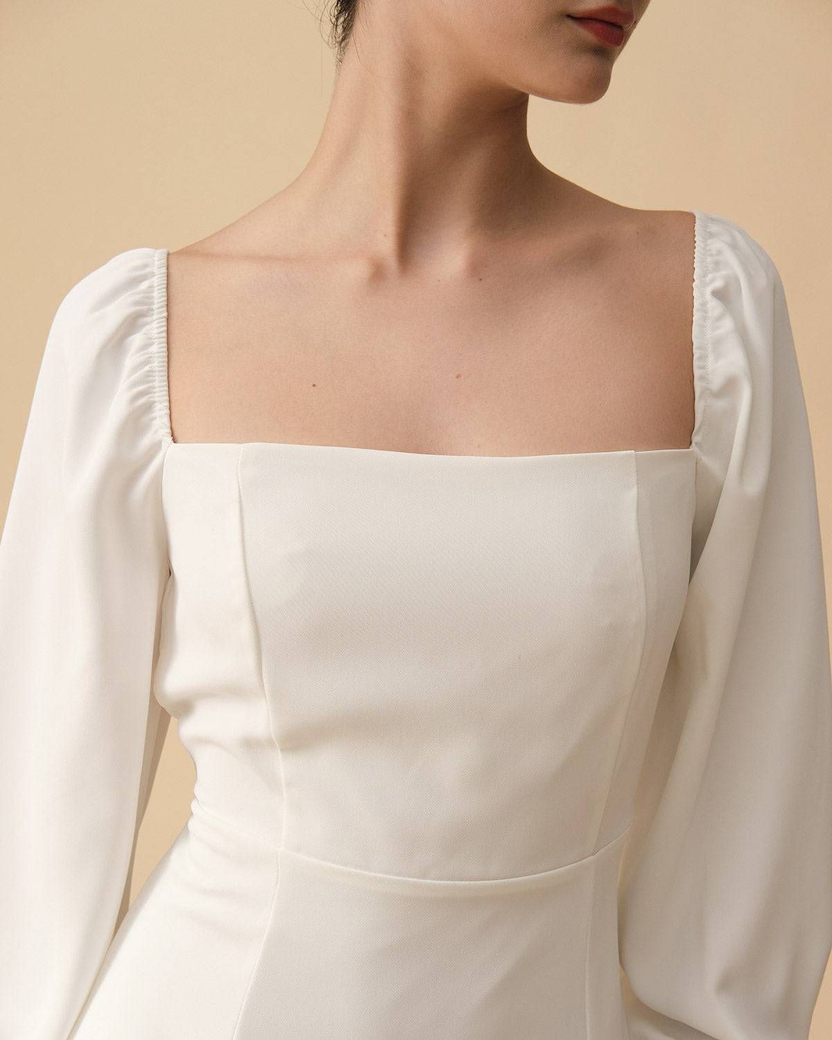 The Square Neck Long Sleeve Slit Midi Dress sold by rihoas product image thumbnail 3