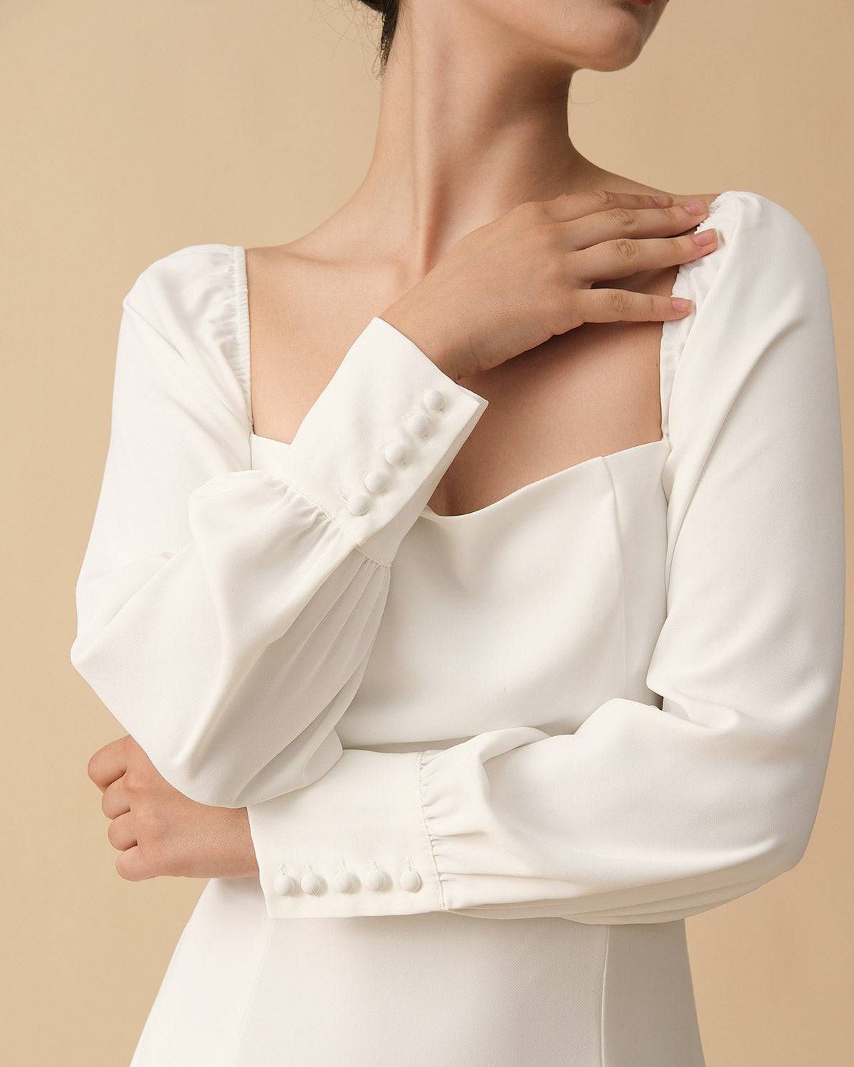 The Square Neck Long Sleeve Slit Midi Dress sold by rihoas product image thumbnail 2