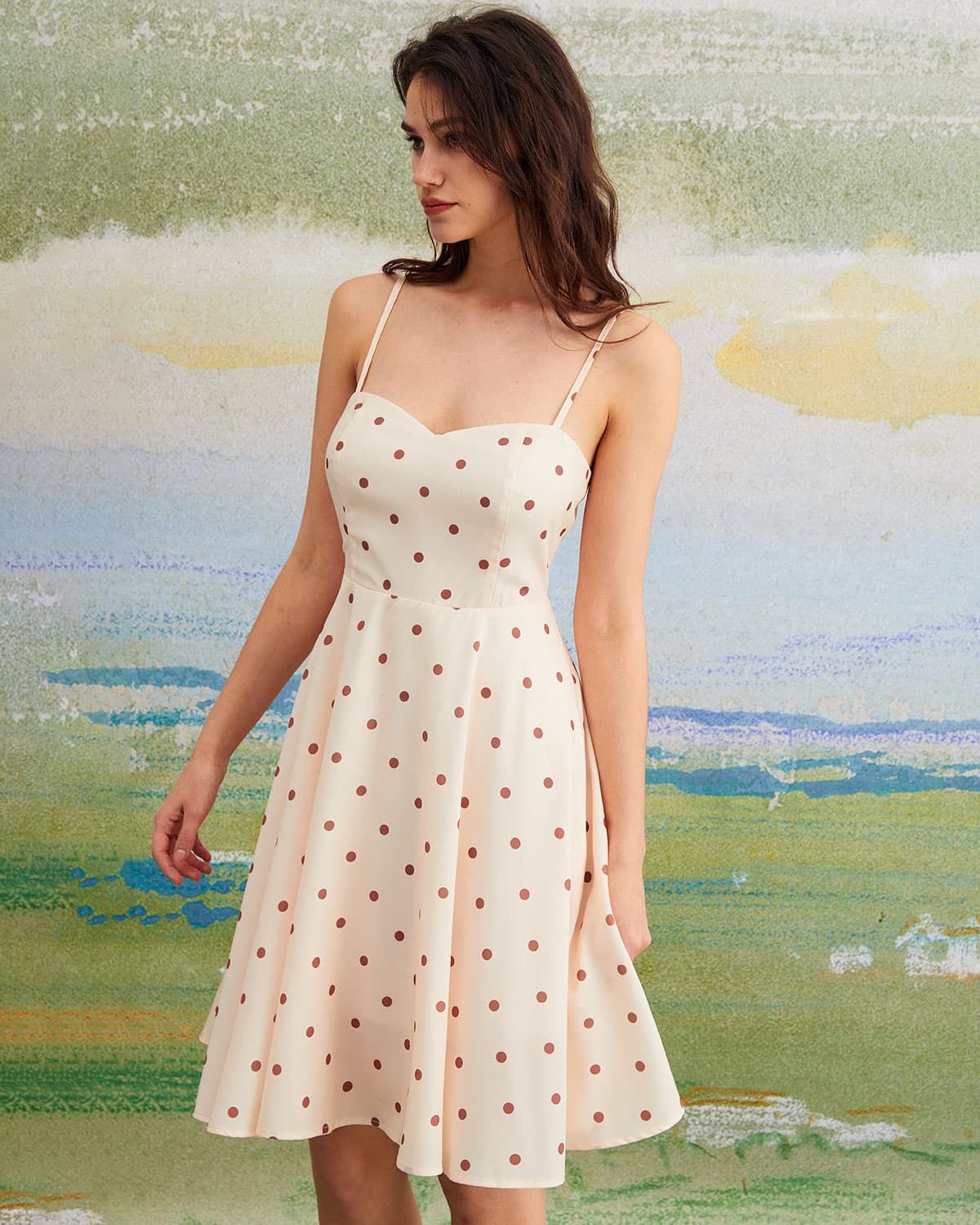 The Apricot Polka Dot Pleated Mini Dress sold by rihoas product image thumbnail 4