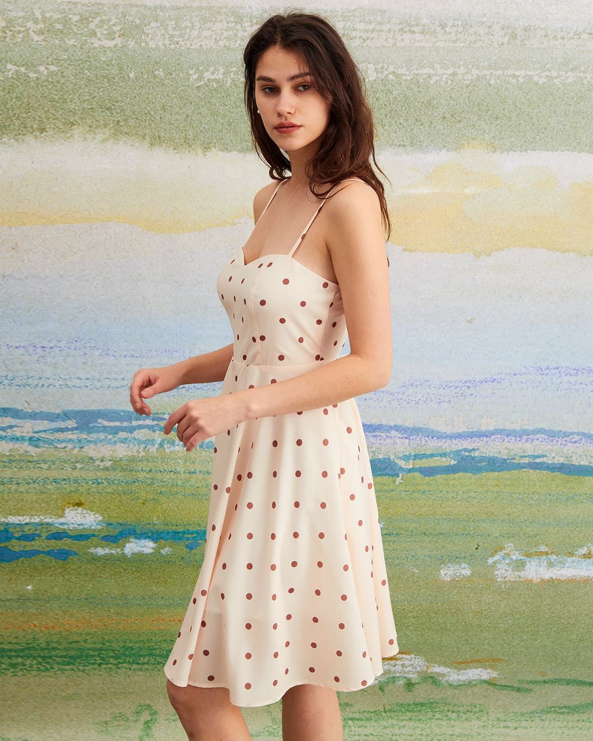 The Apricot Polka Dot Pleated Mini Dress sold by rihoas product image thumbnail 3