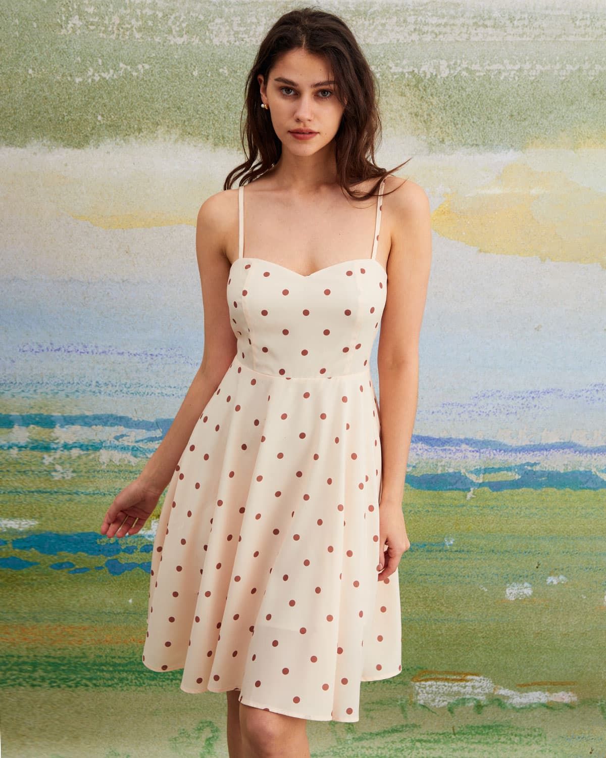 The Apricot Polka Dot Pleated Mini Dress sold by rihoas product image thumbnail 2