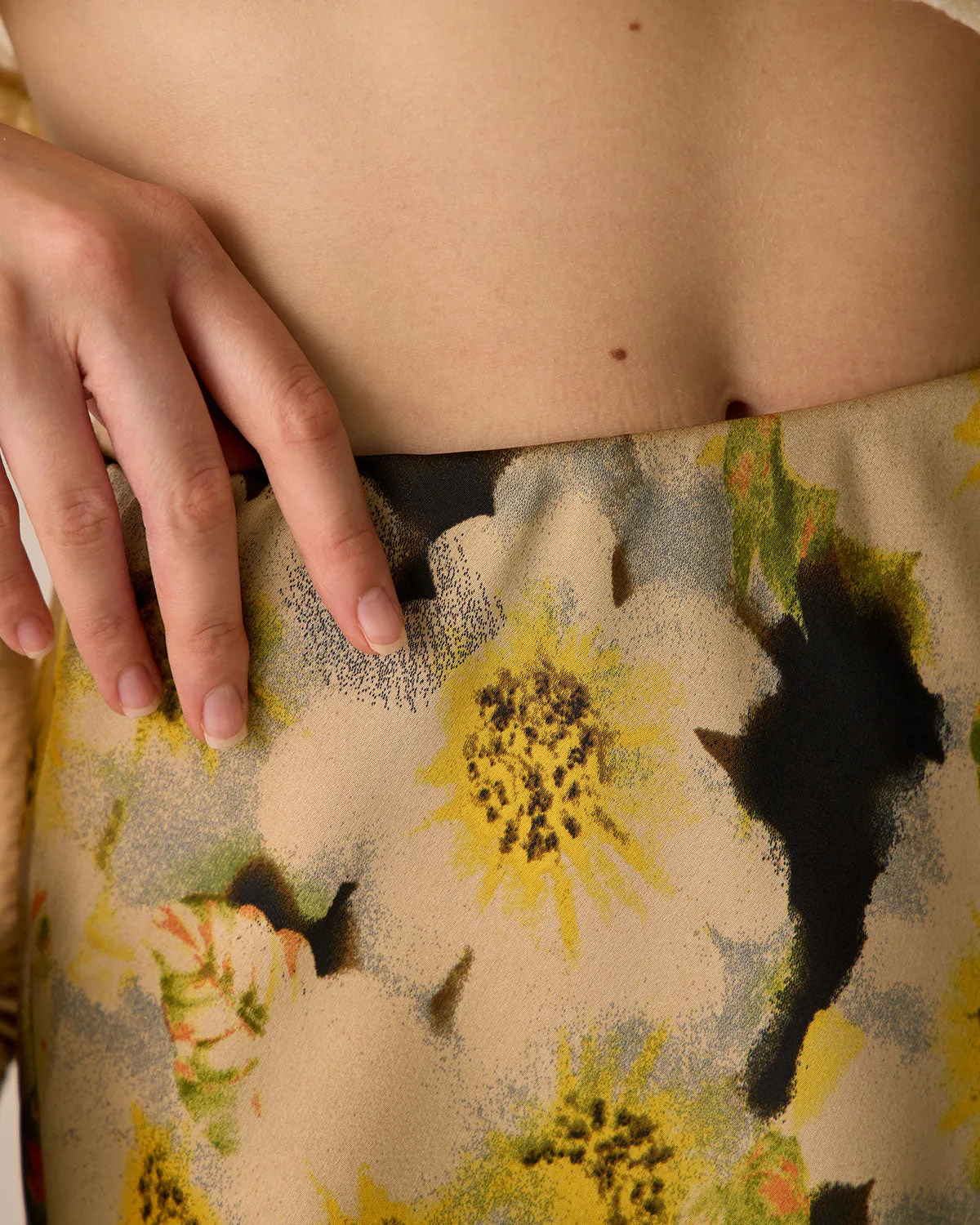 Women's Yellow High-waisted Floral Midi Skirt sold by rihoas product image thumbnail 2